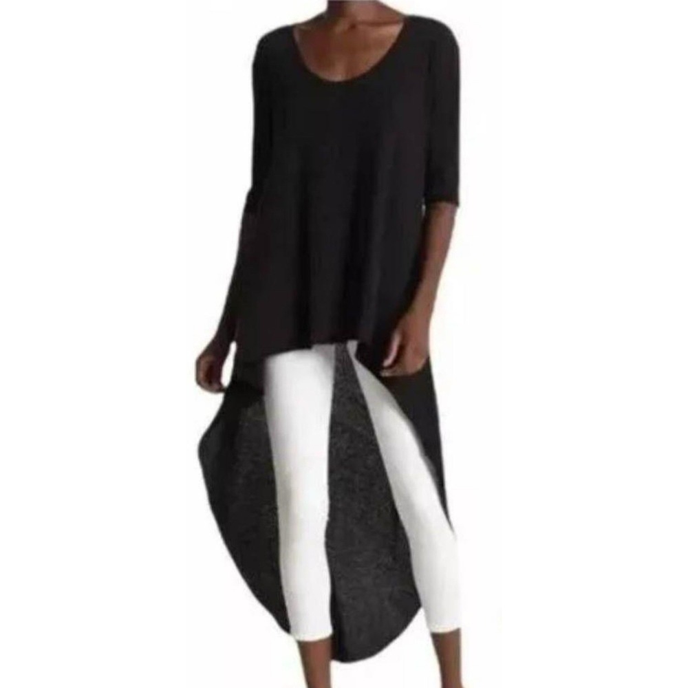 FRANK & EILEEN TEE‎ LAB HIGH LOW XS Short Sleeve Black Lagenlook Shirt #BB6-2